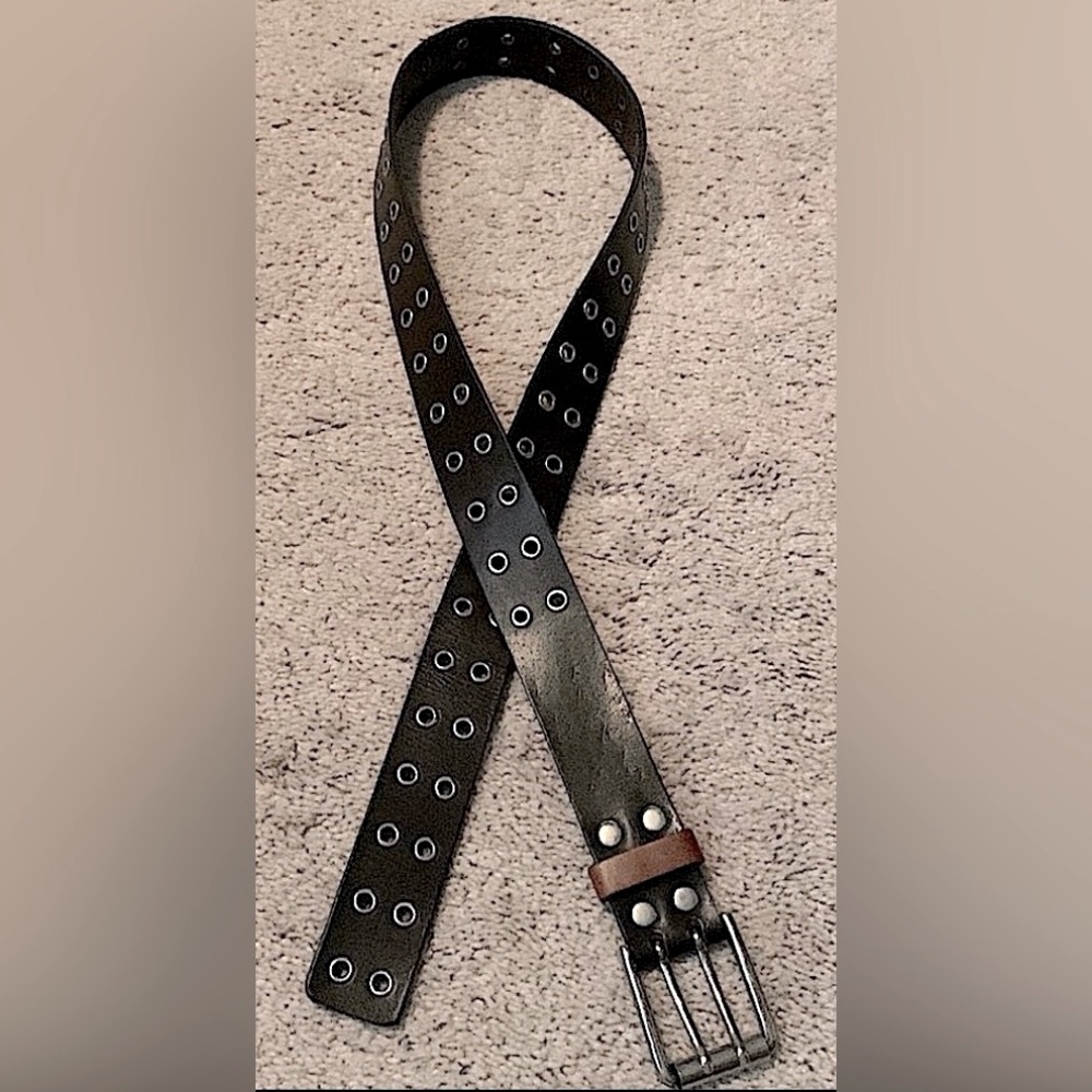 Brown Genuine Leather Adjustable Double Buckle Belt